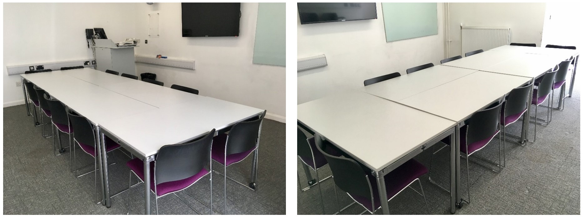 Chairs and tables in a boardroom style